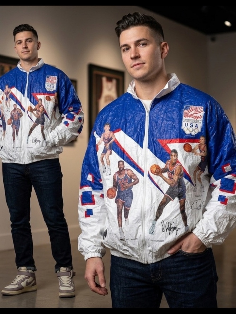 Vintage USA Olympic Basketball Windbreaker Jacket - Blue & White (1992) size XL